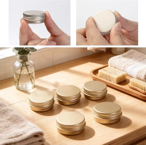 Vista 3 de 6 Pack 0.5oz Frosted Gold Aluminum Tin Jar, Leak Proof Screw Lid