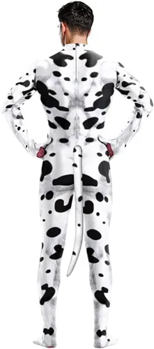 Vista 68 de Disfraz de animal para hombre con estampado de cola grande, overol peludo de elastano para cosplay, fiesta de Halloween