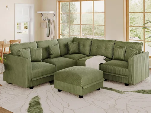 Vista 40 de LLappuil Sofá Seccional Modular con Asientos de Almacenamiento, Sofá Modular Convertible de Pana Chaise para Sala de Estar, Sofás de 5 Plazas con 3