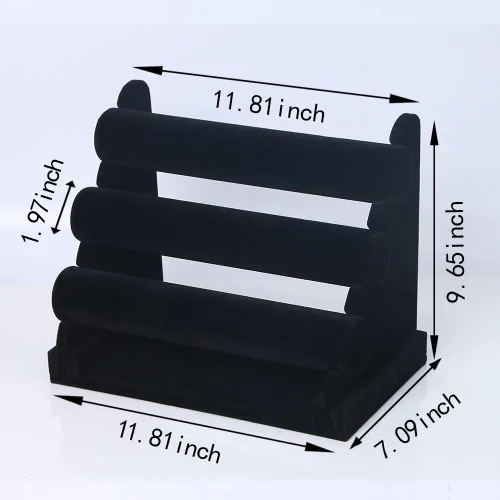 Vista 2 de Coward Organizador de pulseras de 3 niveles, soporte de terciopelo beige para banda para el pelo, organizador de reloj y coletero (terciopelo negro)