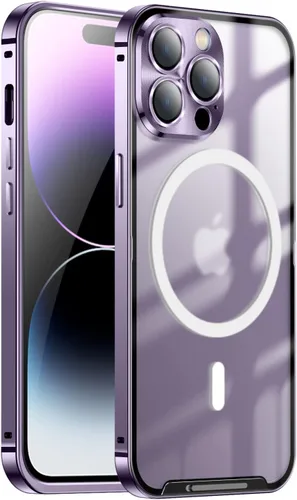 Vista 11 de Funda magnética para iPhone 14 Pro compatible con MagSafe con protector de lente de cámara y bloqueo de seguridad, carcasa trasera translúcida mate