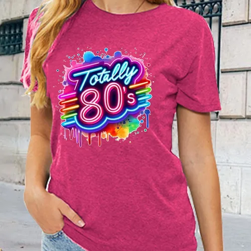 Vista 5 de Camiseta retro de los años 80 para mujer, camiseta vintage de neón de los años 80, camiseta de fiesta temática rave, camiseta de cuello redondo
