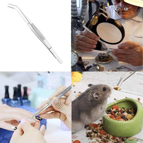 Vista 7 de Auniwaig Pinzas de acero inoxidable de 4.92 pulgadas de longitud con punta dentada curvada para reparación de manualidades, herramientas