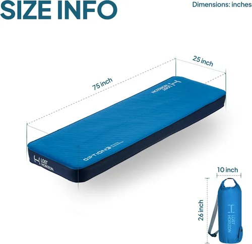 Vista 6 de Lost Horizon Option3 - Colchón de espuma autoinflable para camping, cuna, 4.5 pulgadas Comodidad de aire y espuma, firmeza ajustable, aislamiento