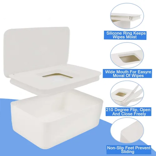 Vista 5 de Abnaok Dispensador de toallitas húmedas para bebés, caja de pañuelos húmedos con tapa de diseño de sellado, soporte para toallitas húmedas portátil