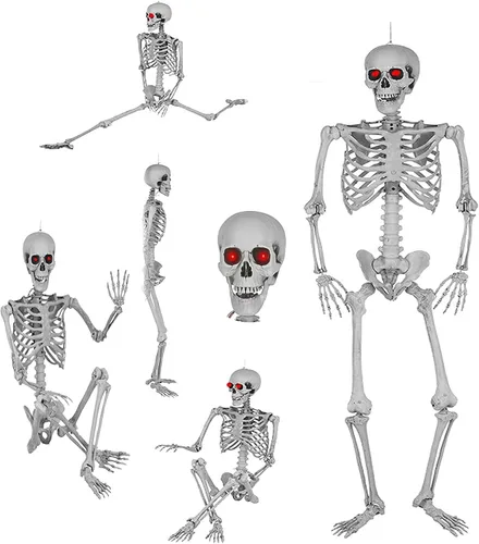 Vista 8 de Esqueleto de tamaño real para decoración de Halloween, esqueleto de Halloween de 5.4 pies, esqueleto colgante con articulaciones móviles, huesos