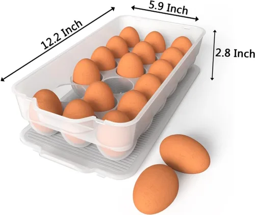Vista 2 de Soporte para huevos cubierto transparente, paquete de 3, almacenamiento de huevos de plástico para refrigerador, contenedor de bandeja de huevos