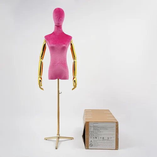 Vista 6 de Rose Red Velvet Dress Form Mannequin - Adjustable Height 63-80" Female Torso with Gold Tripod Stand & Detachable Base for Bridal Shop, Clothing