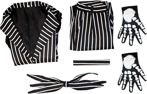 Vista 4 de Jack Skellington - Disfraz de pesadilla antes de Navidad, vestido de traje de rayas para cosplay de Halloween
