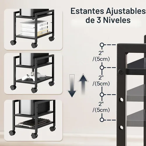Vista 5 de HOOBRO Soporte para PC, soporte de torre de PC de 2 niveles que se adapta a la mayoría de torres de computadora, soporte de CPU para piso, altura