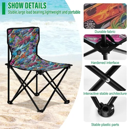 Vista 5 de Al aire libre plegable lindo coche colorido camping sillas para adultos silla de camping portátil silla de césped ligero 202a3139