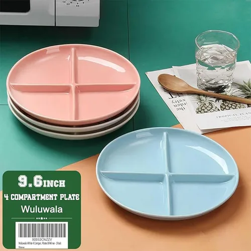 Vista 4 de Baby Blue - Platos divididos con 4 compartimentos, bandeja para aperitivos, platos de frutas de grado alimenticio, sin BPA, 1 paquete