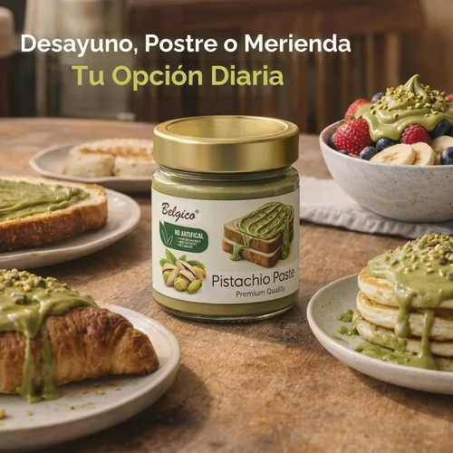 Vista 5 de Crema de Pistacho (30%) 200g (7oz) – Mantequilla de Pistacho Endulzada, Pasta, Crema para Untar y Salsa para Relleno de Barra de Chocolate de Dubái