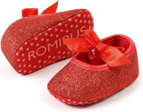 Vista 7 de Zapatos planos Mary Jane para bebé niña, con lazo brillante, vestido de princesa, zapatos de cuna antideslizantes para niños pequeños que caminan