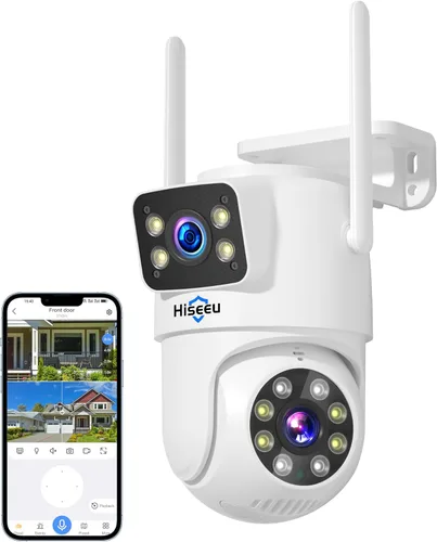 Vista 12 de Hiseeu 2 Pack Cámara de seguridad inalámbrica 5G/2.4G WiFi Cámara PTZ de doble lente para exteriores con seguimiento de movimiento, versión