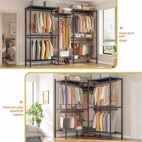 Vista 4 de Raybee Perchero en forma de L para esquina, percheros para colgar ropa, 900 libras, perchero resistente para ropa, 74.5 pulgadas de ancho x 18 Negro