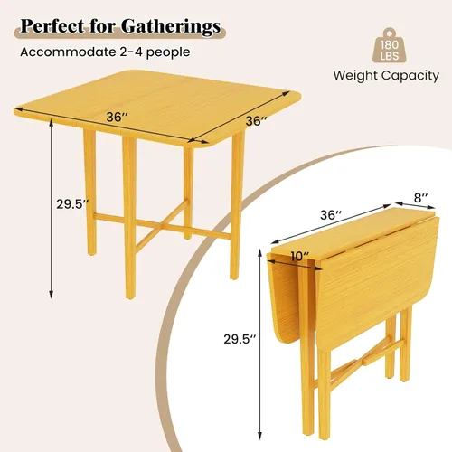 Vista 2 de COSTWAY Mesa de comedor cuadrada extensible de 36 pulgadas con patas de madera de goma maciza, mesa de comedor de cocina de granja para 2-4 Natural
