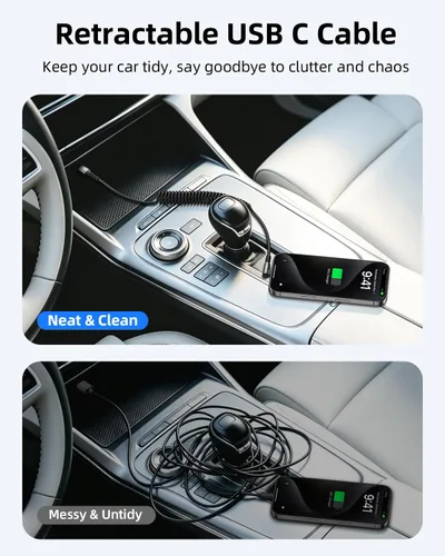 Vista 2 de Cable USB C en espiral, cable de coche USB C a USB C en ángulo recto corto