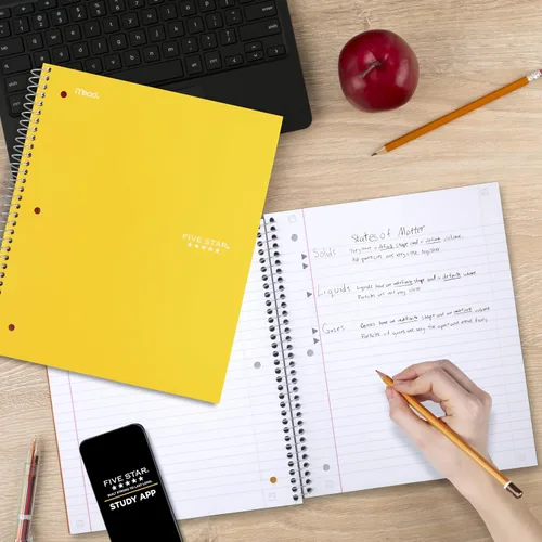 Vista 8 de Five Star, cuaderno en espiral, 3 materias, con papel rayado ancho, 150 hojas, 10-1/2 x 8 pulgadas, Amarillo