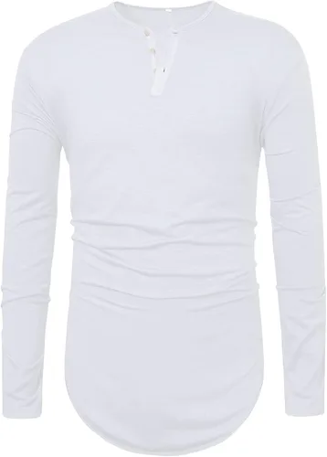 Vista 3 de LIWEIKE Camiseta de manga larga para hombre con dobladillo curvo y dobladillo curvo