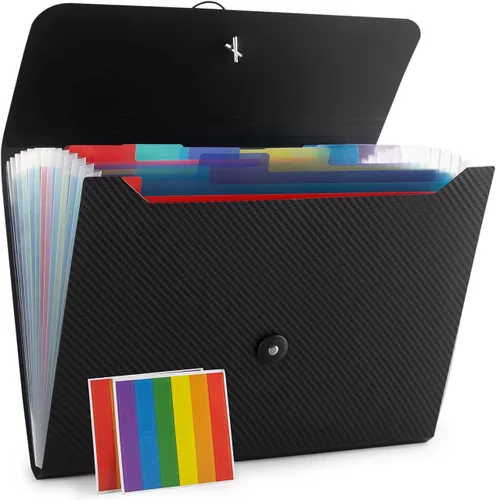 Vista 4 de Carpeta de archivos expandible con 13 bolsillos, carpeta de archivo de acordeón para documentos, organizador estético de papel negro