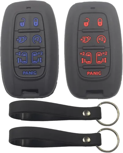 Vista 10 de 2 fundas de silicona de goma negra con 7 botones para llavero inteligente sin llave compatible con Chrysler Pacifica Voyager 2020 2021 2022, 2 2