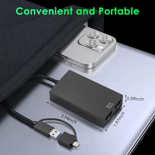 Vista 8 de Minthouz Divisor HDMI para monitores duales, adaptador universal de gráficos de video para Thunderbolt 5/4/3, USB 4, USB-A/C, Mac y Windows, USB-C a