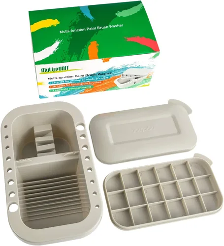 Vista 9 de MyLifeUNIT Limpiador de pinceles, soporte para pinceles y organizadores con paleta para acrílico, acuarela y pinturas a base de agua (gris)