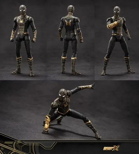 Vista 2 de LonullyMege Figuras de acción No Way Home - 17.7 cm, todas las articulaciones se mueven, colección exquisita, modelo de regalo (Negro & Oro)