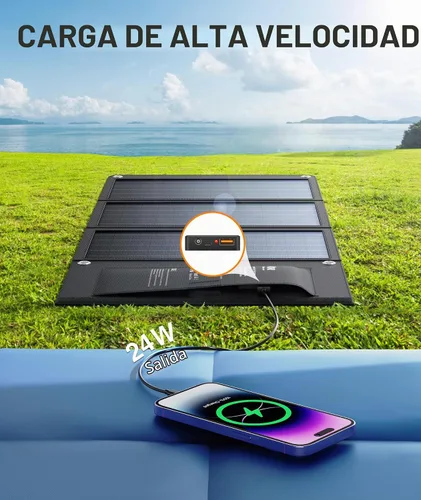 Vista 5 de BLAVOR Cargador solar de 30W USB-A QC3.0 24W USB-C DC 30W de salida, panel solar plegable para acampar, IPX4 impermeable, cargador de batería solar
