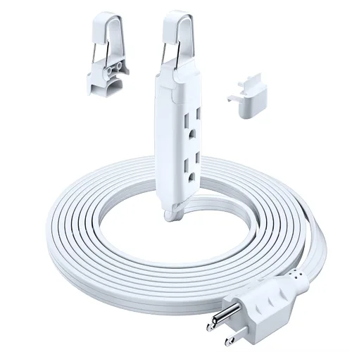 Vista 8 de Maximm Cable de extensión con sistema de gancho extraíble, cable de extensión de 3 tomas, con diseño de enchufe plano de 45° para colgar al nivel