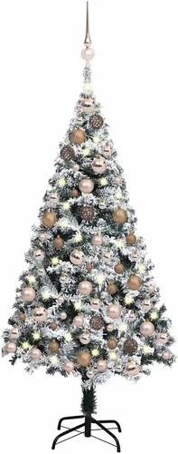 Vista 17 de 6.5ft Flocked Artificial Christmas Tree with LED Lights and Decorations, Realistic PVC Branches, Adjustable Steel Stand for Indoor Holiday Decor