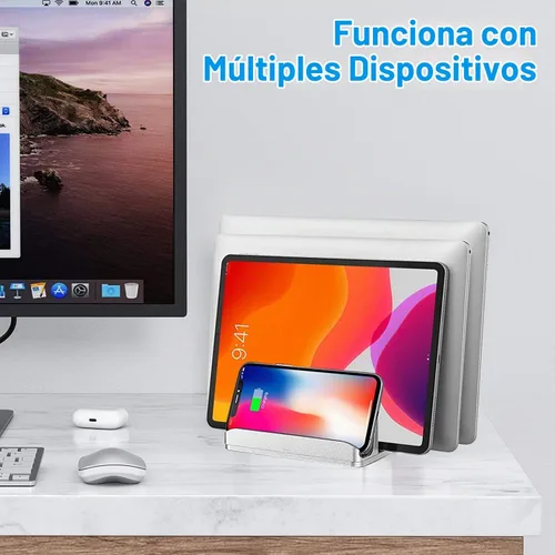 Vista 7 de Soporte vertical para laptop para escritorio [versión actualizada], soporte de escritorio de aluminio con 3 ranuras que ahorra espacio