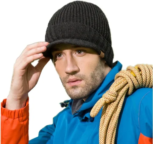 Vista 8 de Home Prefer - Gorro de invierno para hombre de punto grueso con visera, gorro tipo newsboy