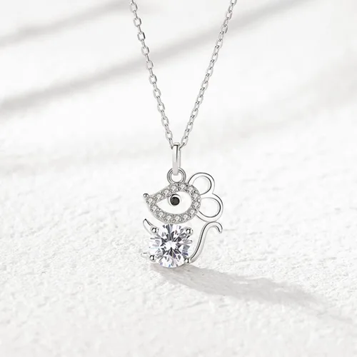 Vista 4 de Happyyami Collar de joyería para niñas S925 Plata esterlina Rata Crystal Colgante Collar Joyería Animal Colgante Collar para Mujeres (Plata) Joyería