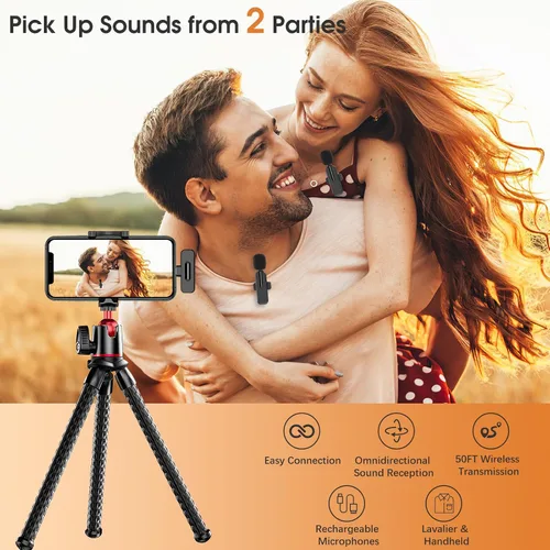 Vista 2 de MAYBESTA Mini micrófono inalámbrico para iPhone iPad - Micrófono de teléfono con solapa Bluetooth Lavalier para grabación de audio y video