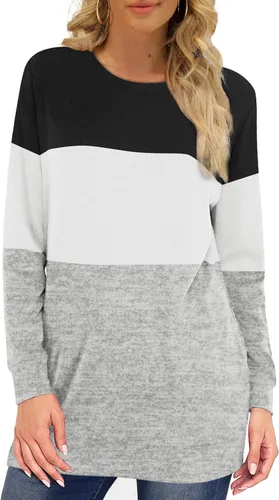Vista 2 de Sudaderas para mujer, cuello redondo, manga larga, lisas, a la moda, casuales
