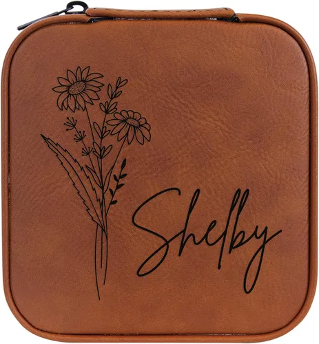Vista 80 de Joyero de flores de nacimiento personalizado Estuche de viaje (cuero crudo, abril - guisante dulce)