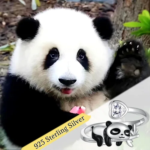 Vista 7 de Sterling Silver CatPugElephantPandaAxolotlUnicornCow Rings Adjustable Cute Animal Hypoallergenic Ring Jewelry Gift for Women Daughter