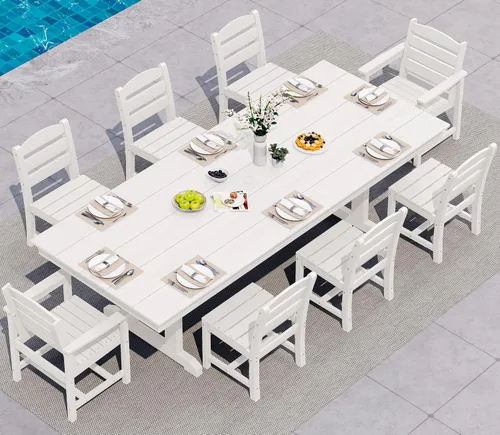 Vista 38 de SERWALL Outdoor 84" HDPE Rectangular Dining Table for 6-8,All-Weather,Aruba