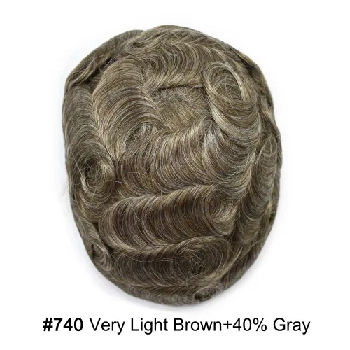Vista 144 de Toupee para hombre 100% cabello humano real tupé para hombres 0.004 in piel de poliuretano para hombre, sistema de reemplazo de piezas de pelo
