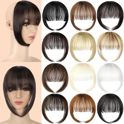 Vista 3 de Flequillo con clip, extensiones de cabello natural frontal ordenado, flequillo largo de una pieza, accesorio para el cabello para mujer
