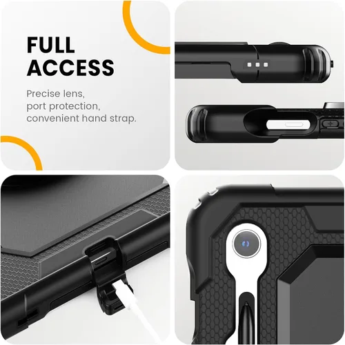 Vista 8 de Timecity - Funda protectora resistente para Samsung Galaxy Tab S10 Lite, S10 FE, S9 FE 5G, S9, 10.9 y 11 pulgadas, con protector de pantalla, Negro
