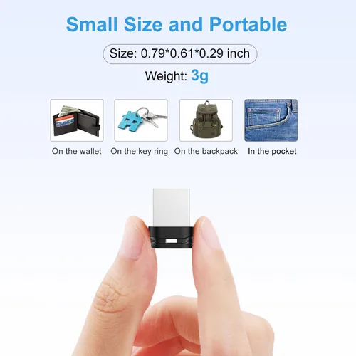 Vista 2 de RAOYI Unidad flash USB de 16 GB, USB 2.0 Mini Fit Memory Stick Ultra Slim Thumb Drive Jump Drive Zip Drive Pen Drive con cordón, color negro