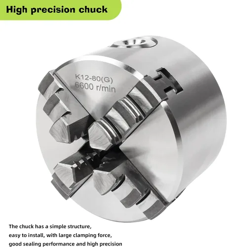 Vista 8 de RATTMMOTOR - Portabrocas de torno de 76 mm de 4 mandíbulas autocentrante de 3" K12-80mm, 6600R/Min 40N.m 10KN, Portabrocas de torno de precisión