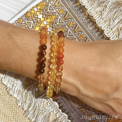 Vista 4 de Pulsera con cuentas de gemas naturales, ojo de tigre, hematita, ágata negra, granito, sándalo, piedra de lava, joyería elástica hecha a mano