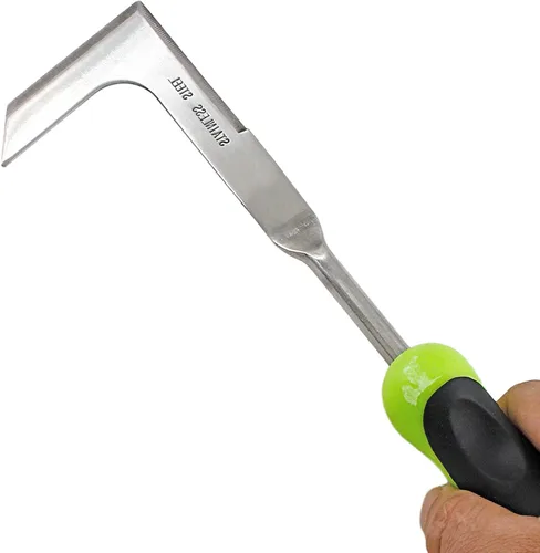 Vista 2 de Jiozermi Herramienta de extracción de malezas de mano, herramienta de acero inoxidable en forma de L para jardín, herramienta de desbrozadora