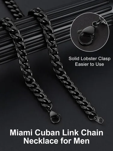 Vista 4 de Suplight Cadena de eslabones cubanos curvados de acero inoxidable 316L chapada en oro, plata, negro, para hombre y mujer, 46, 51, 56, 61, 66, 71