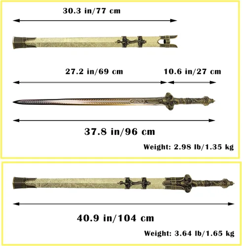 Vista 2 de Espada Han de dragón dorado de 40.9 pulgadas con vaina para colección