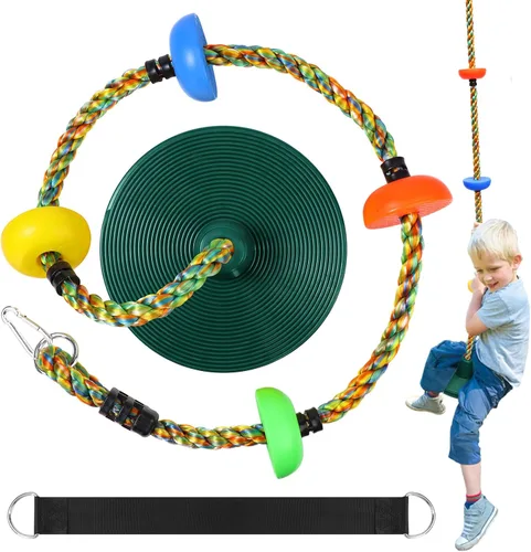 Vista 9 de Tree Swing for Kids,Heavy Duty Single Disc Seat Climbing Rope Set with Hanging Strap and Platform Carabiners for Backyard Treehouse and Outdoor
